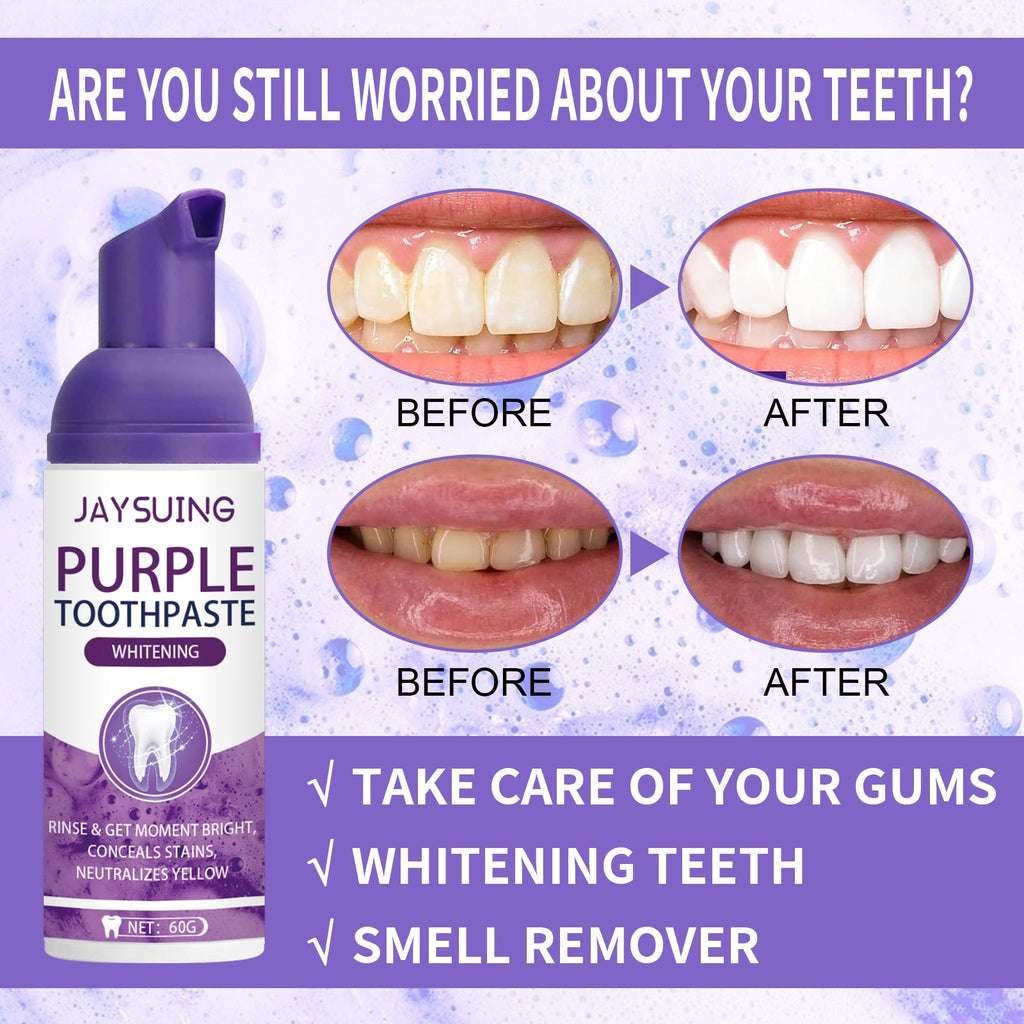Jaysuing Purple Tooth Whitening Toothpaste, Brightens Teeth Cleans