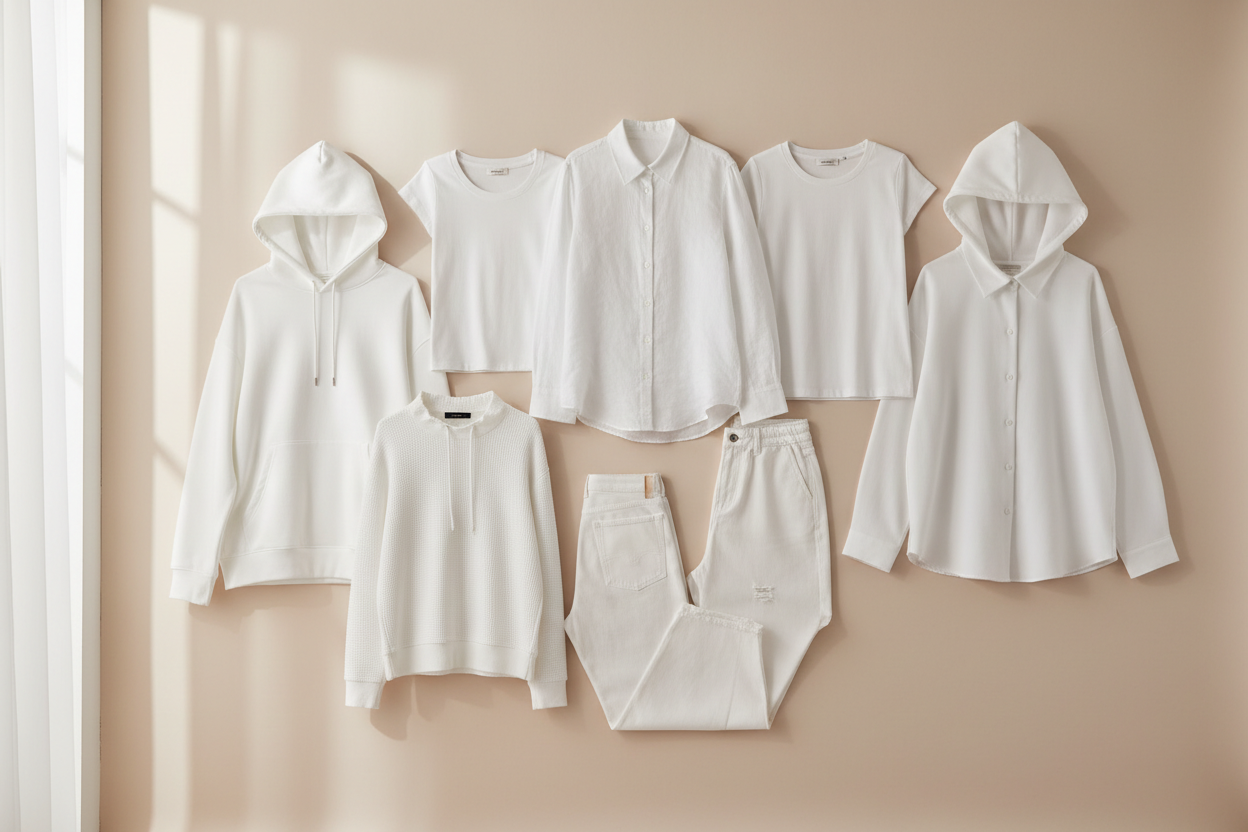 Clothing ( white hoodies, shirts and pants)